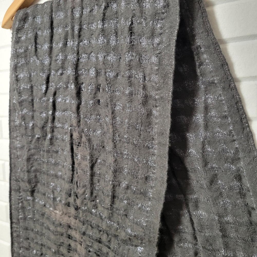 Eileen Fisher Scarf Charcoal Gray Wool Metallic Textured Oblong 15X62 Vtg - Picture 3 of 8